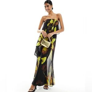 ASOS DESIGN bandeau double layer bias maxi dress in bold floral print